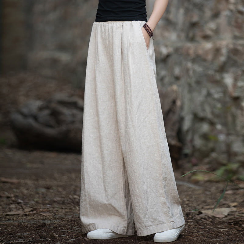 Pantalon large rétro Buddha Stones Pantalon de yoga décontracté pour femme avec poches