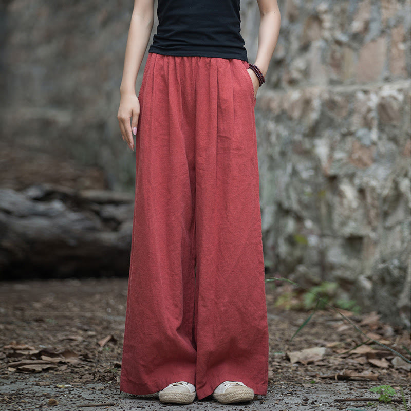 Pantalon large rétro Buddha Stones Pantalon de yoga décontracté pour femme avec poches
