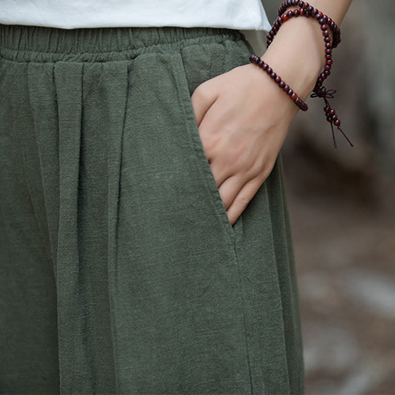 Pantalon large rétro Buddha Stones Pantalon de yoga décontracté pour femme avec poches