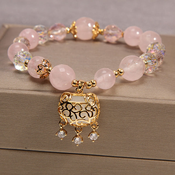 Bracelet de protection apaisant en cristal rose naturel Buddha Stones - Cristal rose (Apaisant ♥ Chaleur) (Tour de poignet 14-16 cm) - image 0