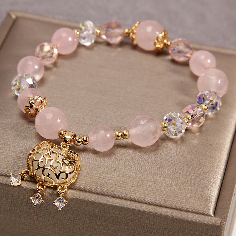 Bracelet de protection apaisant en cristal rose naturel Buddha Stones
