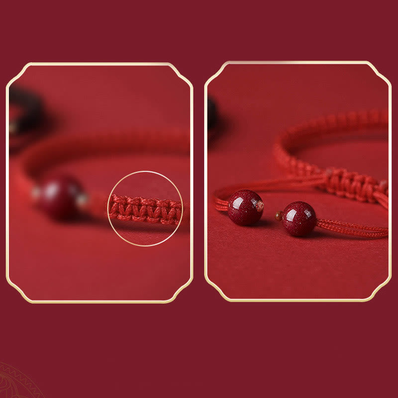 Bracelet porte-bonheur en perles de cinabre avec cordon rouge et Buddha Stones