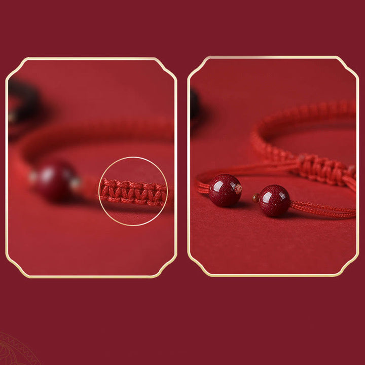 Bracelet porte-bonheur en perles de cinabre avec cordon rouge et Buddha Stones