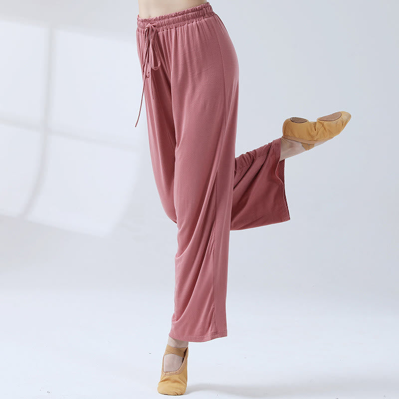Pantalon ample à jambes larges avec cordon de serrage en modal Buddha Stones pour le yoga et la danse - Rouge violet pâle - US12，UK/AU16，EU44 (3XL) - image 5