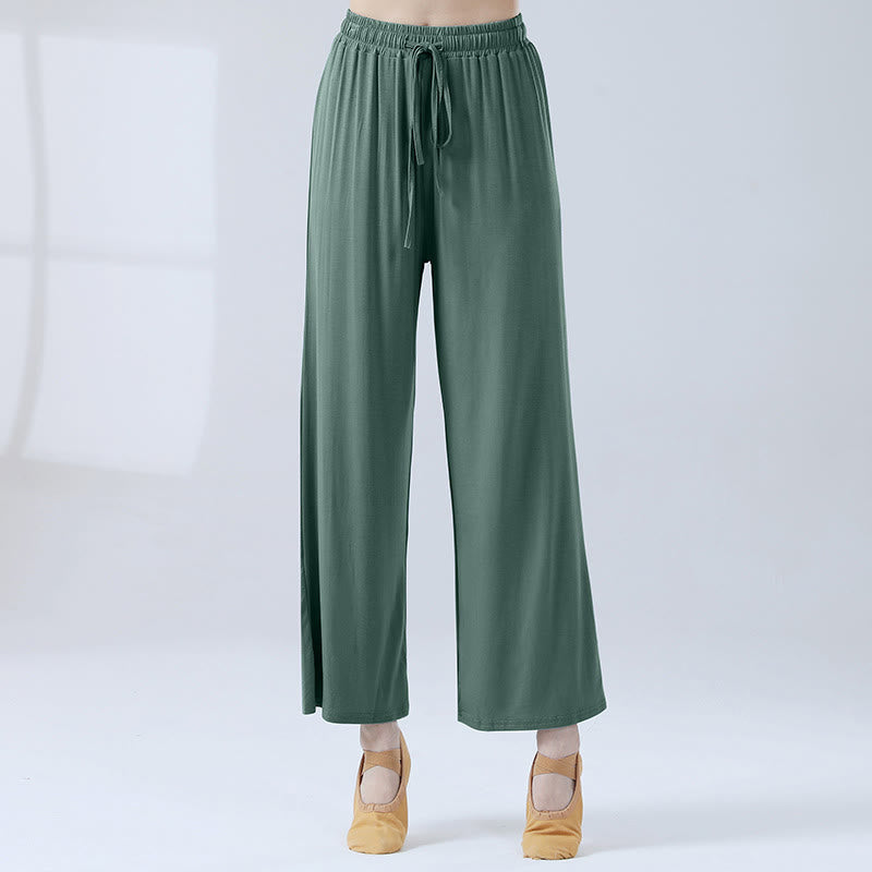 Pantalon ample à jambes larges avec cordon de serrage en modal Buddha Stones pour le yoga et la danse - Vert mer clair - US12，UK/AU16，EU44 (3XL) - image 9