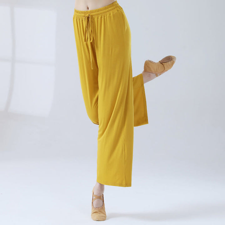 Pantalon ample à jambes larges avec cordon de serrage en modal Buddha Stones pour le yoga et la danse - Jaune - US12，UK/AU16，EU44 (3XL) - image 13