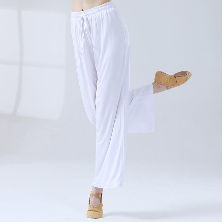 Pantalon ample à jambes larges avec cordon de serrage en modal Buddha Stones pour le yoga et la danse - Blanc - US12，UK/AU16，EU44 (3XL) - image 12
