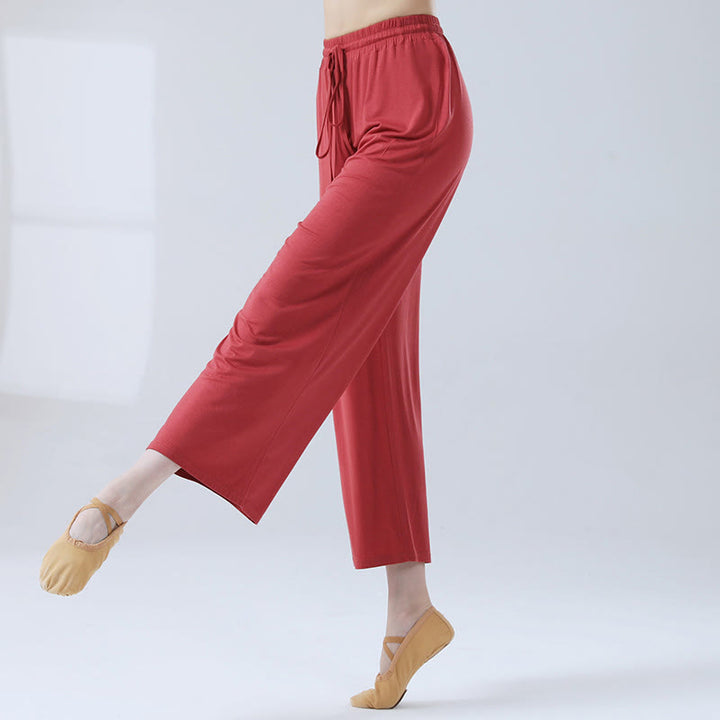 Pantalon ample à jambes larges avec cordon de serrage en modal Buddha Stones pour le yoga et la danse - Rouge - US12，UK/AU16，EU44 (3XL) - image 21