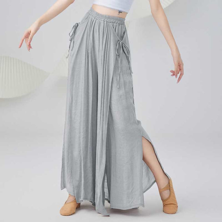 Pantalon ample en coton et lin de couleur unie avec Buddha Stones pour le yoga et la danse classique - Gris - US8-10，UK/AU12-14，EU40-42 (2XL) - image 6
