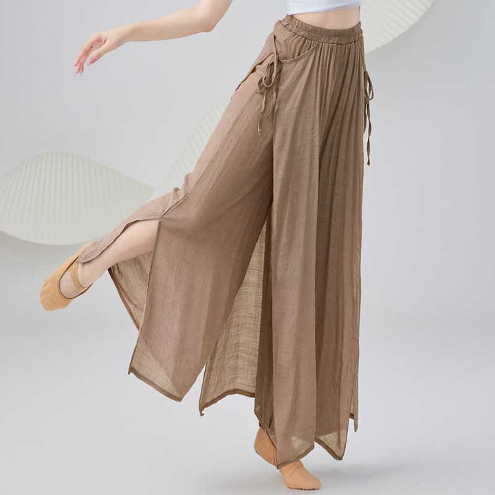 Pantalon ample en coton et lin de couleur unie avec Buddha Stones pour le yoga et la danse classique - Brun - US8-10，UK/AU12-14，EU40-42 (2XL) - image 9