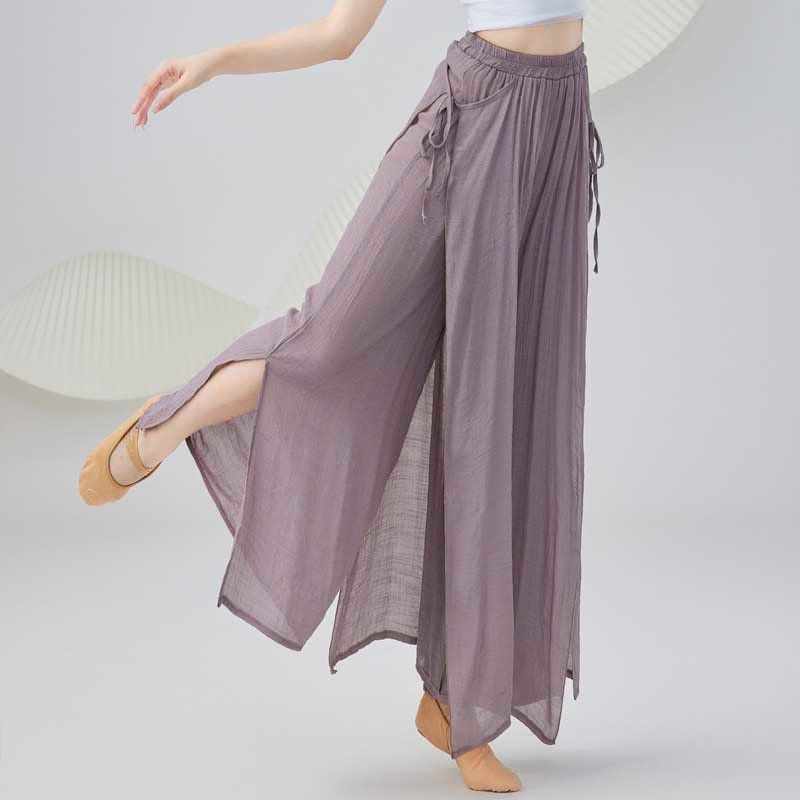 Pantalon ample en coton et lin de couleur unie avec Buddha Stones pour le yoga et la danse classique - RosyBrown - US8-10，UK/AU12-14，EU40-42 (2XL) - image 0