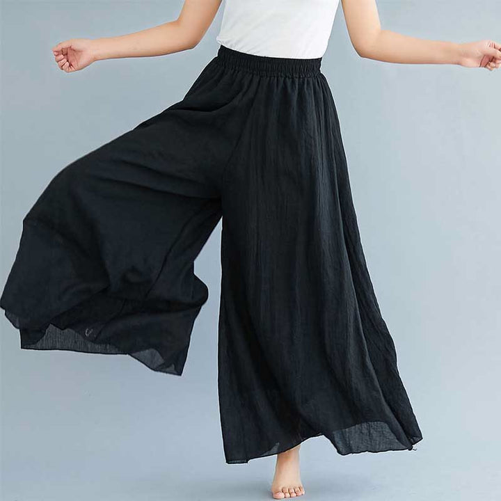 Pantalon large décontracté en coton et lin pour femme avec Buddha Stones pour le yoga et la danse