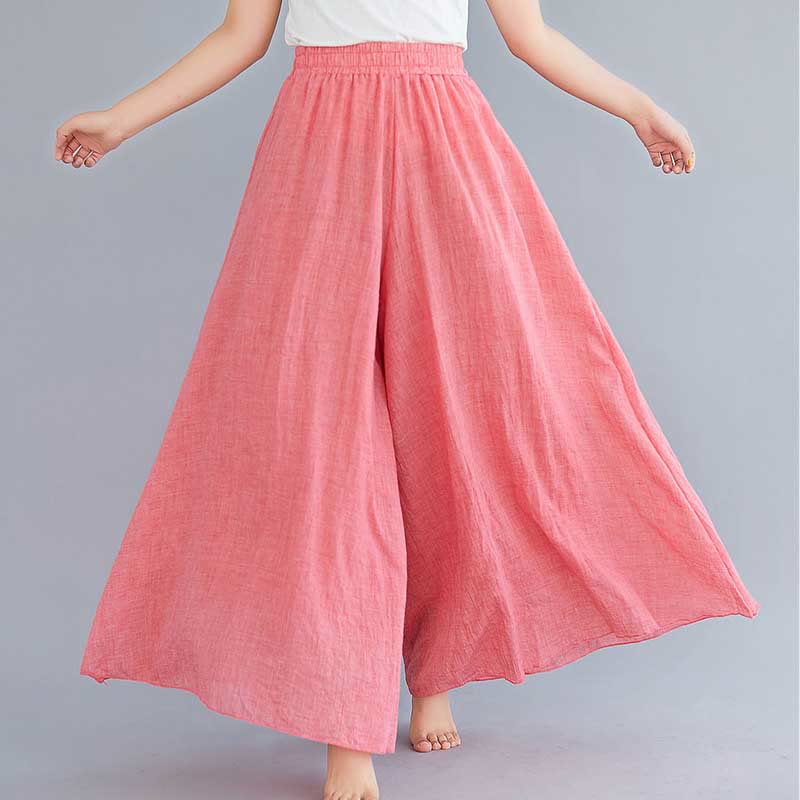 Pantalon large décontracté en coton et lin pour femme avec Buddha Stones pour le yoga et la danse