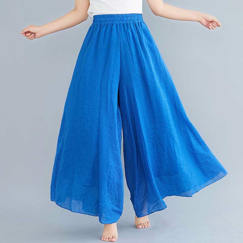 Pantalon large décontracté en coton et lin pour femme avec Buddha Stones pour le yoga et la danse