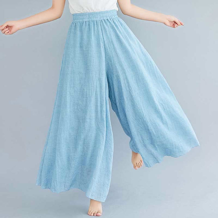 Pantalon large décontracté en coton et lin pour femme avec Buddha Stones pour le yoga et la danse