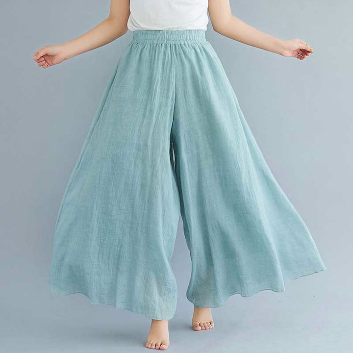 Pantalon large décontracté en coton et lin pour femme avec Buddha Stones pour le yoga et la danse