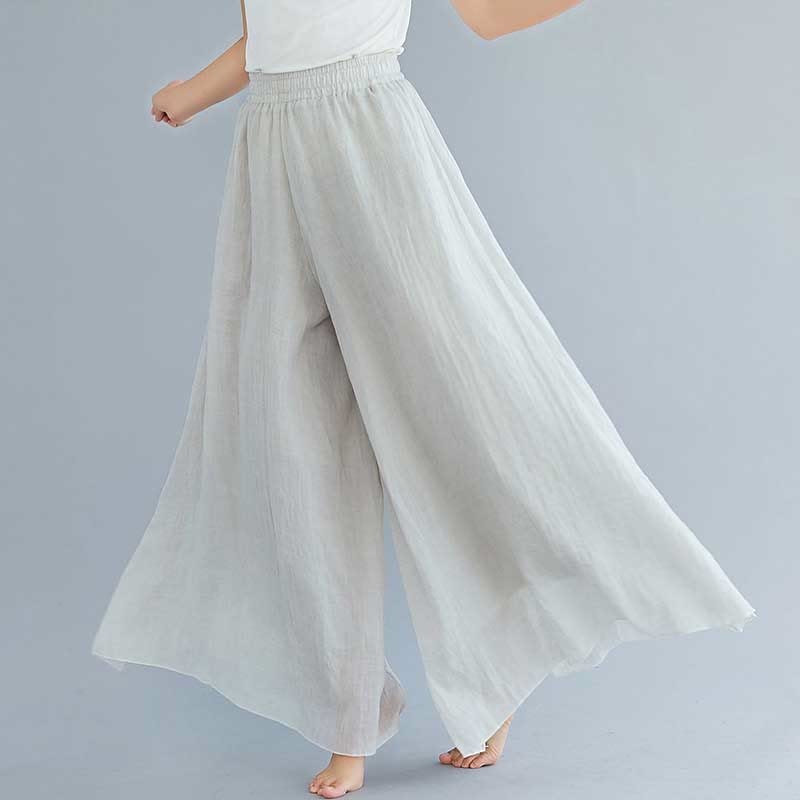 Pantalon large décontracté en coton et lin pour femme avec Buddha Stones pour le yoga et la danse
