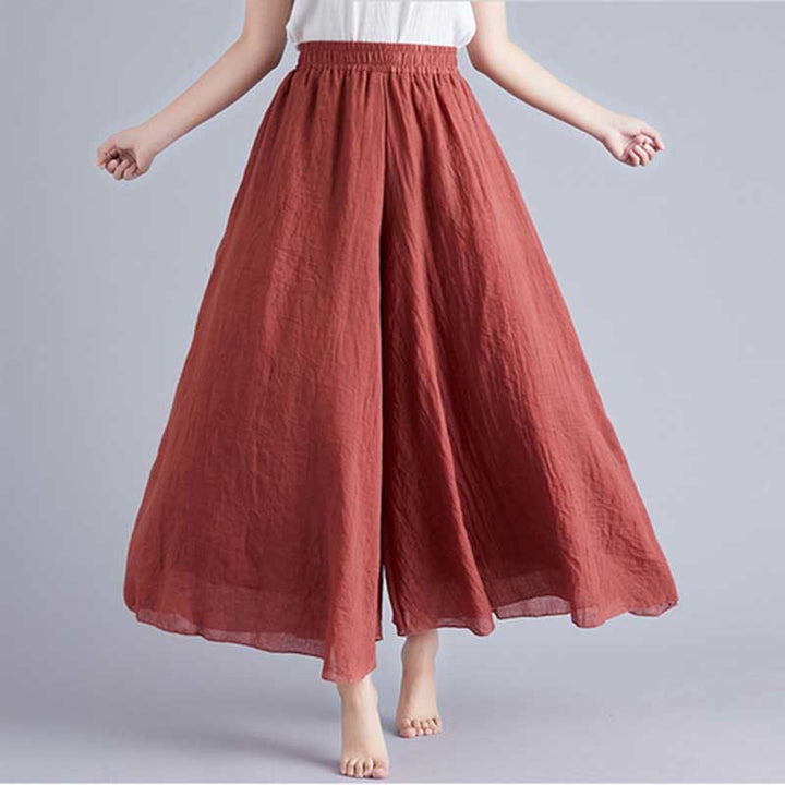 Pantalon large décontracté en coton et lin pour femme avec Buddha Stones pour le yoga et la danse