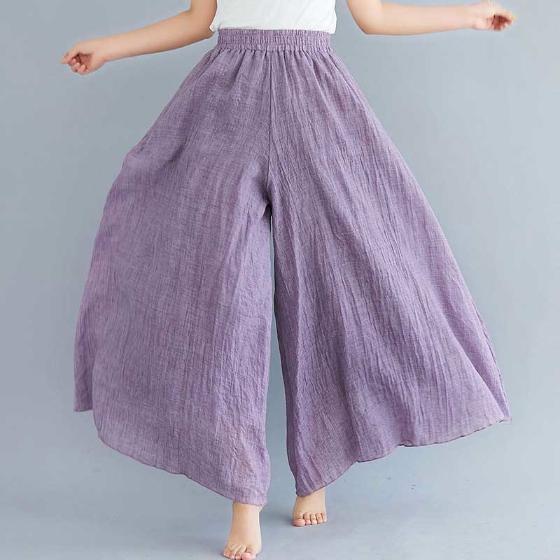 Pantalon large décontracté en coton et lin pour femme avec Buddha Stones pour le yoga et la danse