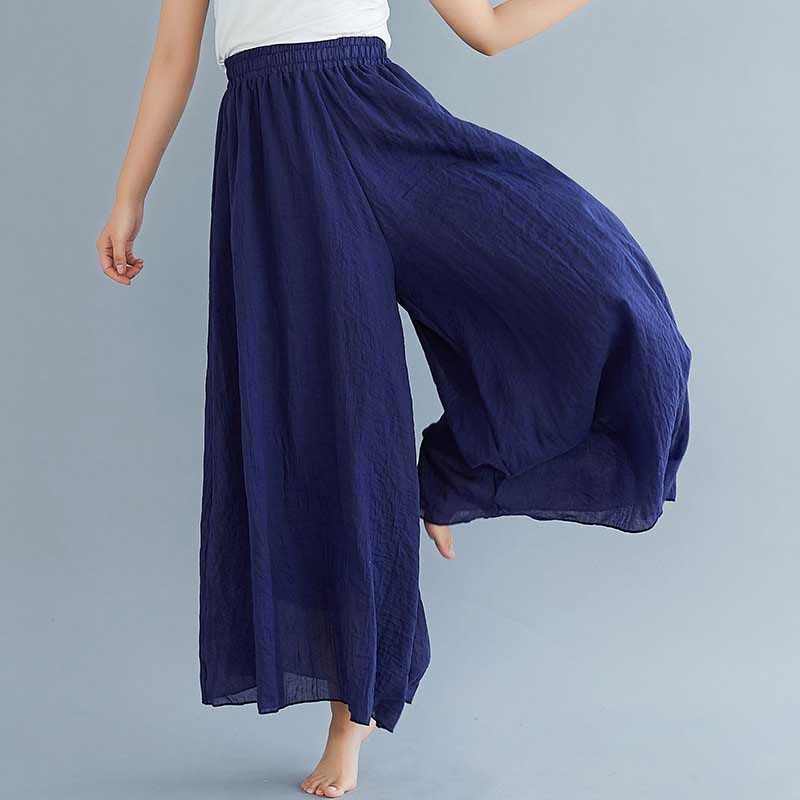 Pantalon large décontracté en coton et lin pour femme avec Buddha Stones pour le yoga et la danse