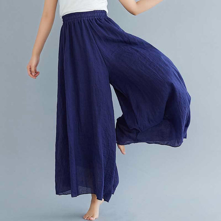 Pantalon large décontracté en coton et lin pour femme avec Buddha Stones pour le yoga et la danse