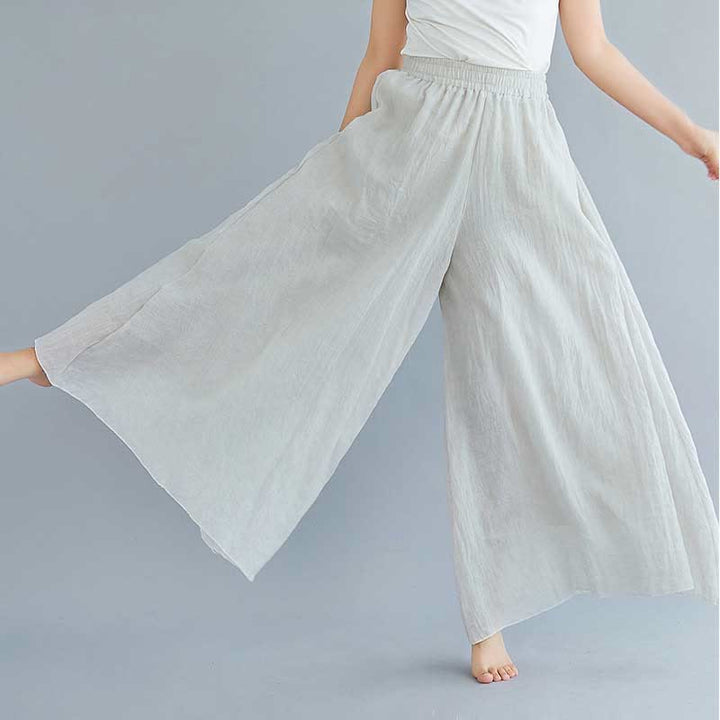 Pantalon large décontracté en coton et lin pour femme avec Buddha Stones pour le yoga et la danse