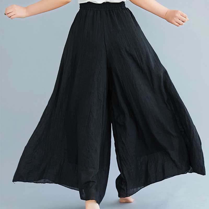 Pantalon large décontracté en coton et lin pour femme avec Buddha Stones pour le yoga et la danse