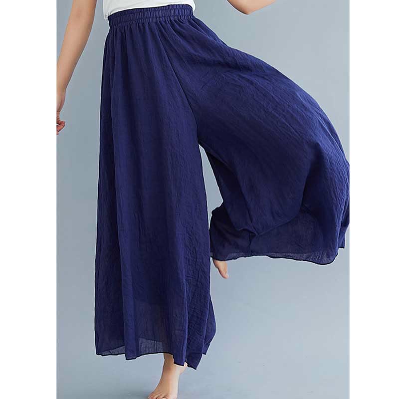 Pantalon large décontracté en coton et lin pour femme avec Buddha Stones pour le yoga et la danse