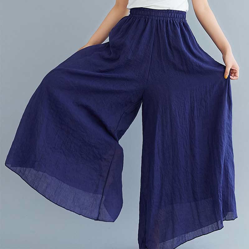 Pantalon large décontracté en coton et lin pour femme avec Buddha Stones pour le yoga et la danse