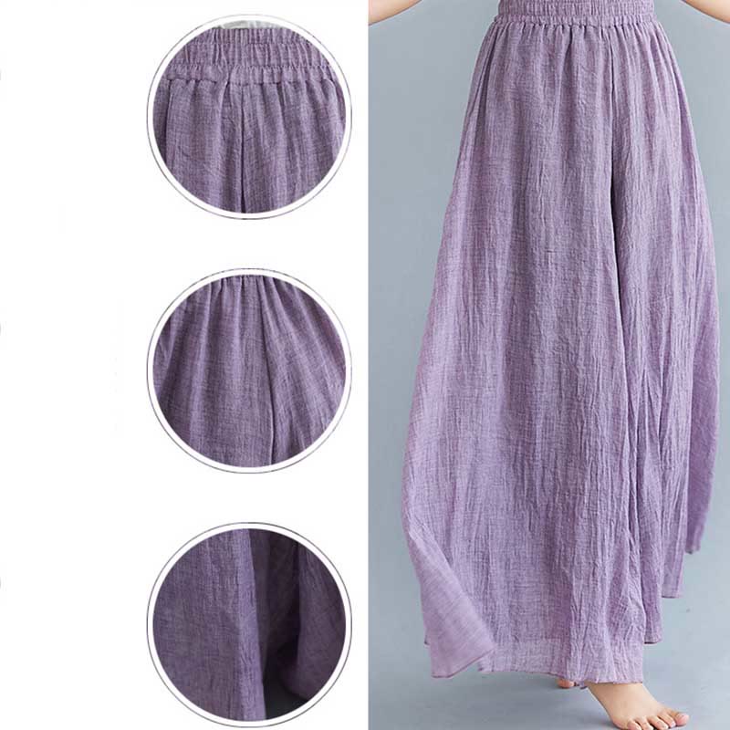 Pantalon large décontracté en coton et lin pour femme avec Buddha Stones pour le yoga et la danse