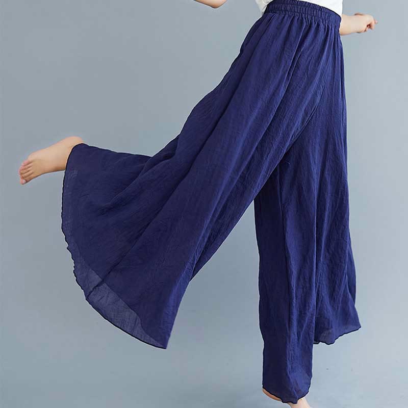 Pantalon large décontracté en coton et lin pour femme avec Buddha Stones pour le yoga et la danse