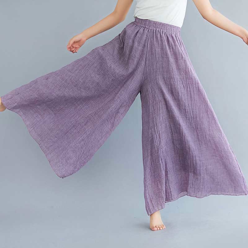 Pantalon large décontracté en coton et lin pour femme avec Buddha Stones pour le yoga et la danse