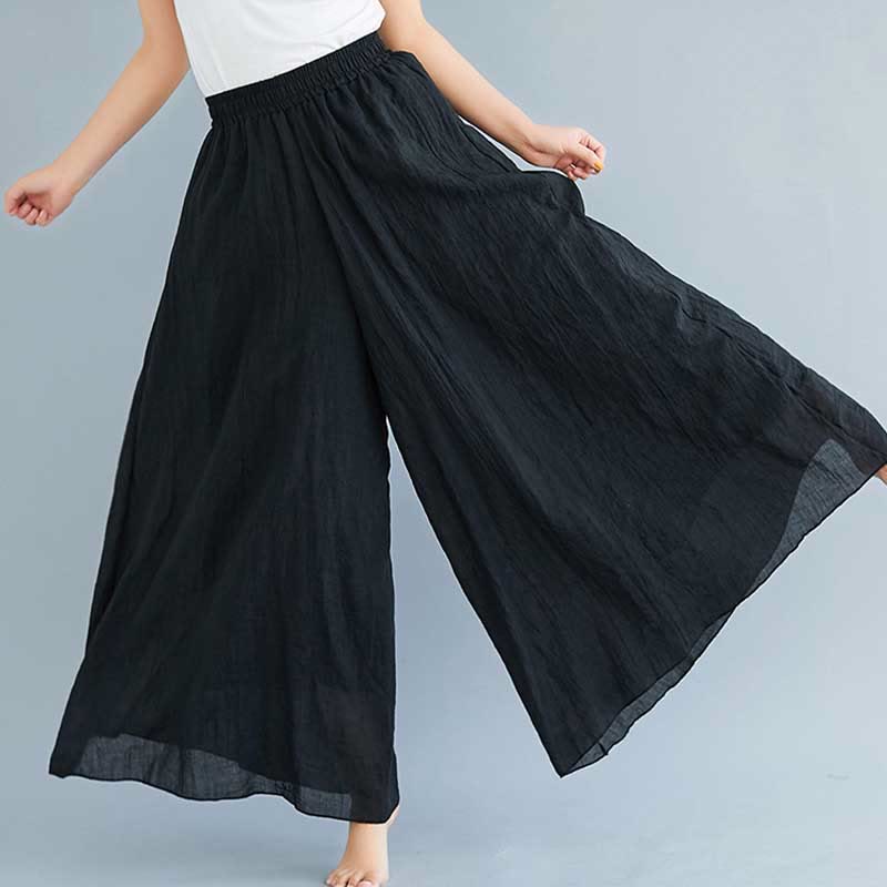Pantalon large décontracté en coton et lin pour femme avec Buddha Stones pour le yoga et la danse