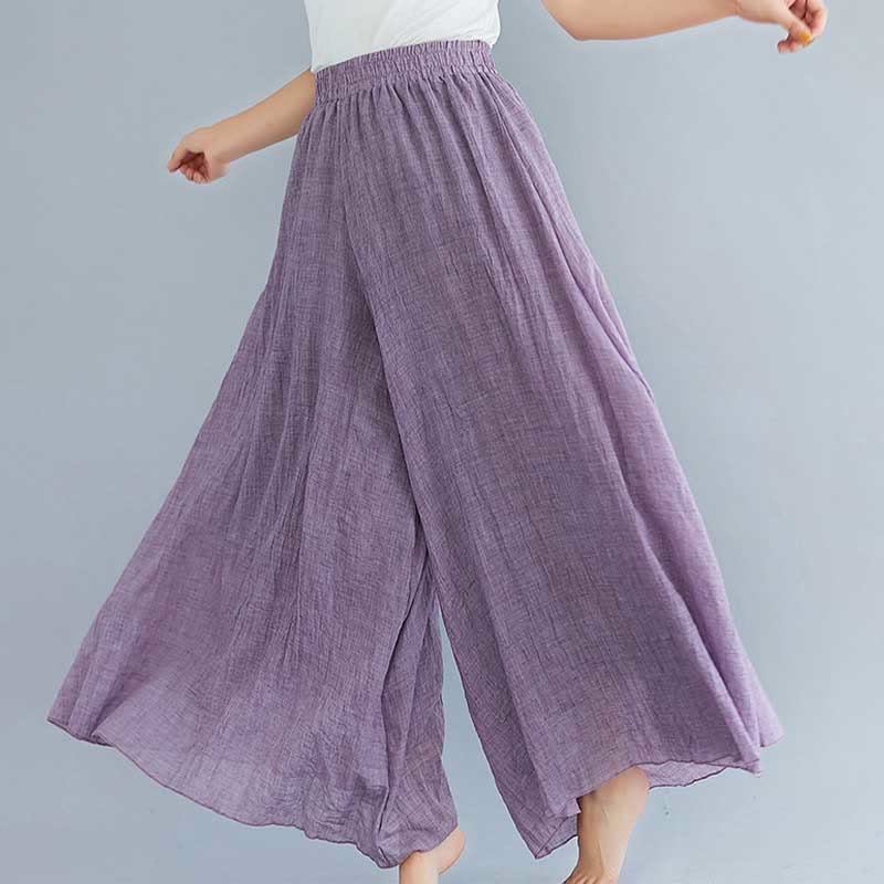 Pantalon large décontracté en coton et lin pour femme avec Buddha Stones pour le yoga et la danse