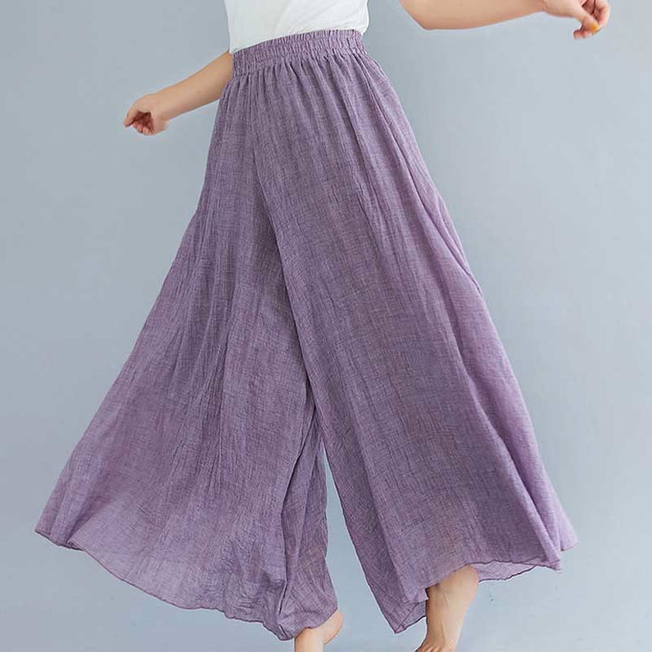 Pantalon large décontracté en coton et lin pour femme avec Buddha Stones pour le yoga et la danse