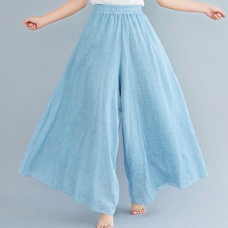 Pantalon large décontracté en coton et lin pour femme avec Buddha Stones pour le yoga et la danse