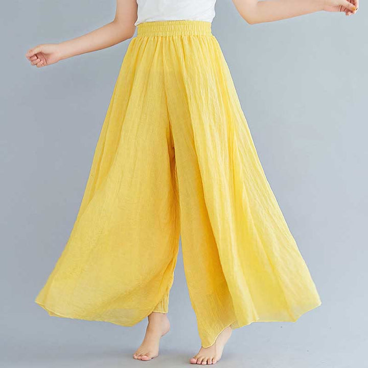 Pantalon large décontracté en coton et lin pour femme avec Buddha Stones pour le yoga et la danse