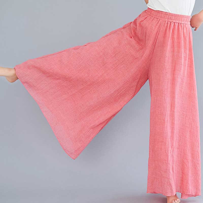 Pantalon large décontracté en coton et lin pour femme avec Buddha Stones pour le yoga et la danse