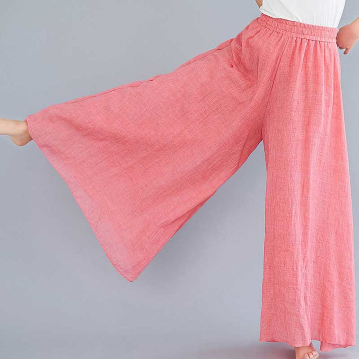 Pantalon large décontracté en coton et lin pour femme avec Buddha Stones pour le yoga et la danse