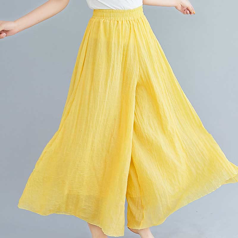 Pantalon large décontracté en coton et lin pour femme avec Buddha Stones pour le yoga et la danse