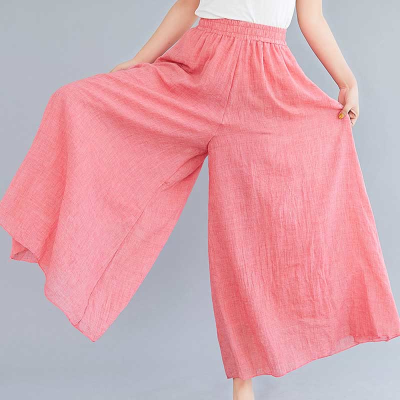 Pantalon large décontracté en coton et lin pour femme avec Buddha Stones pour le yoga et la danse