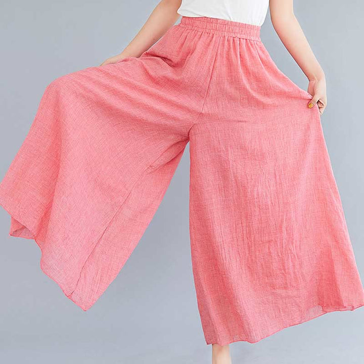 Pantalon large décontracté en coton et lin pour femme avec Buddha Stones pour le yoga et la danse