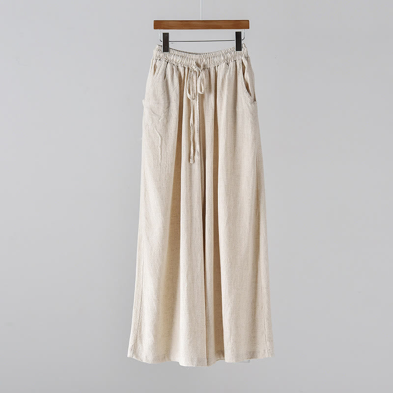 Pantalon ample en coton et lin avec cordon de serrage et poches Buddha Stones