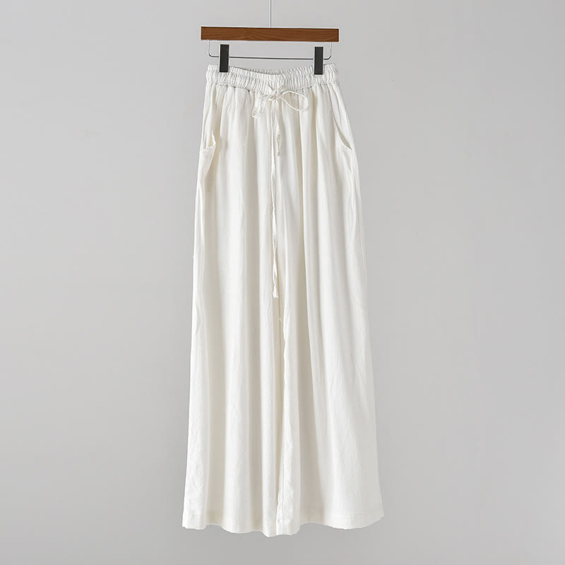 Pantalon ample en coton et lin avec cordon de serrage et poches Buddha Stones - Blanc - US4，UK/AU8，EU36 (L) - image 8