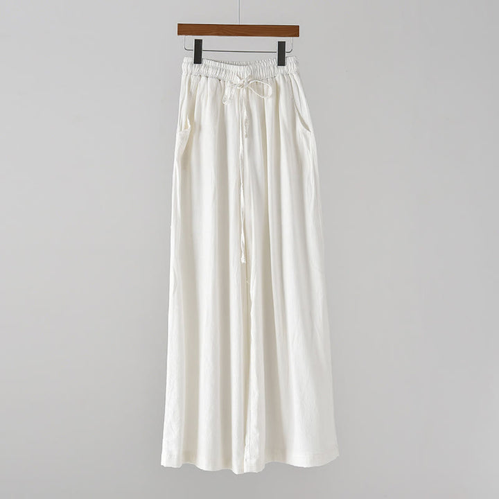 Pantalon ample en coton et lin avec cordon de serrage et poches Buddha Stones - Blanc - US4，UK/AU8，EU36 (L) - image 8