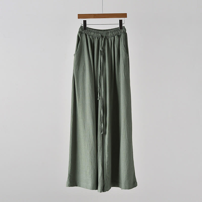 Pantalon ample en coton et lin avec cordon de serrage et poches Buddha Stones
