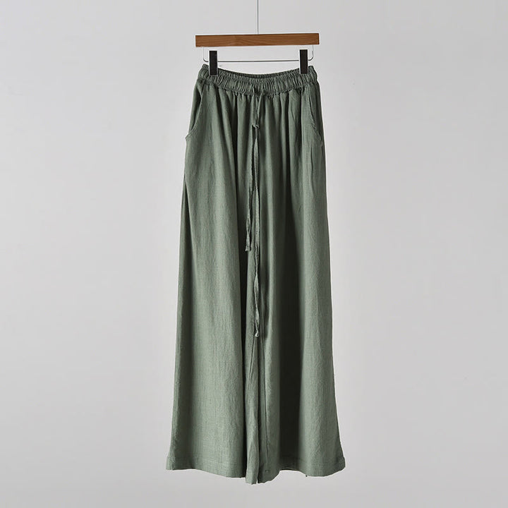 Pantalon ample en coton et lin avec cordon de serrage et poches Buddha Stones