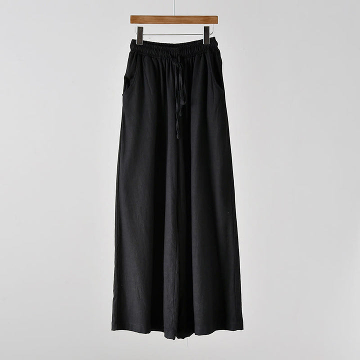 Pantalon ample en coton et lin avec cordon de serrage et poches Buddha Stones
