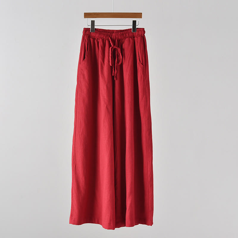 Pantalon ample en coton et lin avec cordon de serrage et poches Buddha Stones - Rouge - US4，UK/AU8，EU36 (L) - image 22