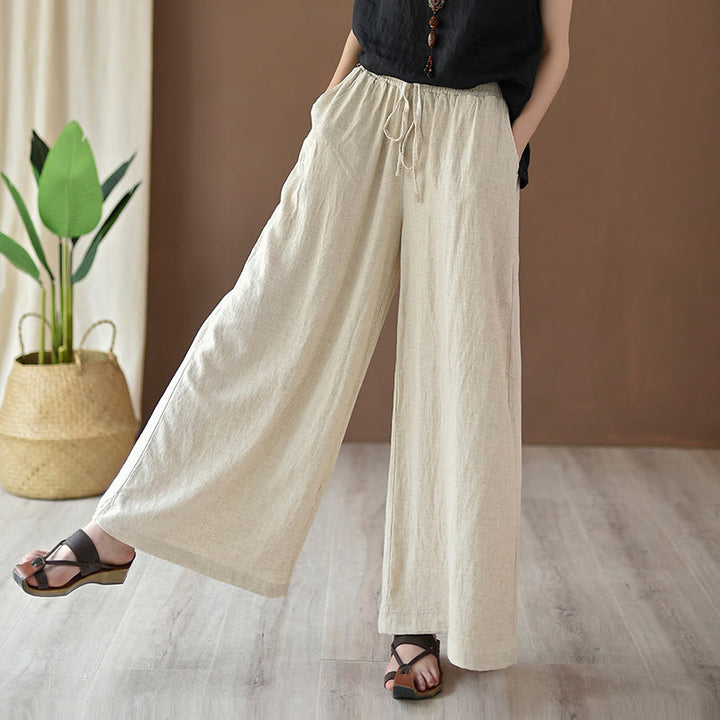 Pantalon ample en coton et lin avec cordon de serrage et poches Buddha Stones